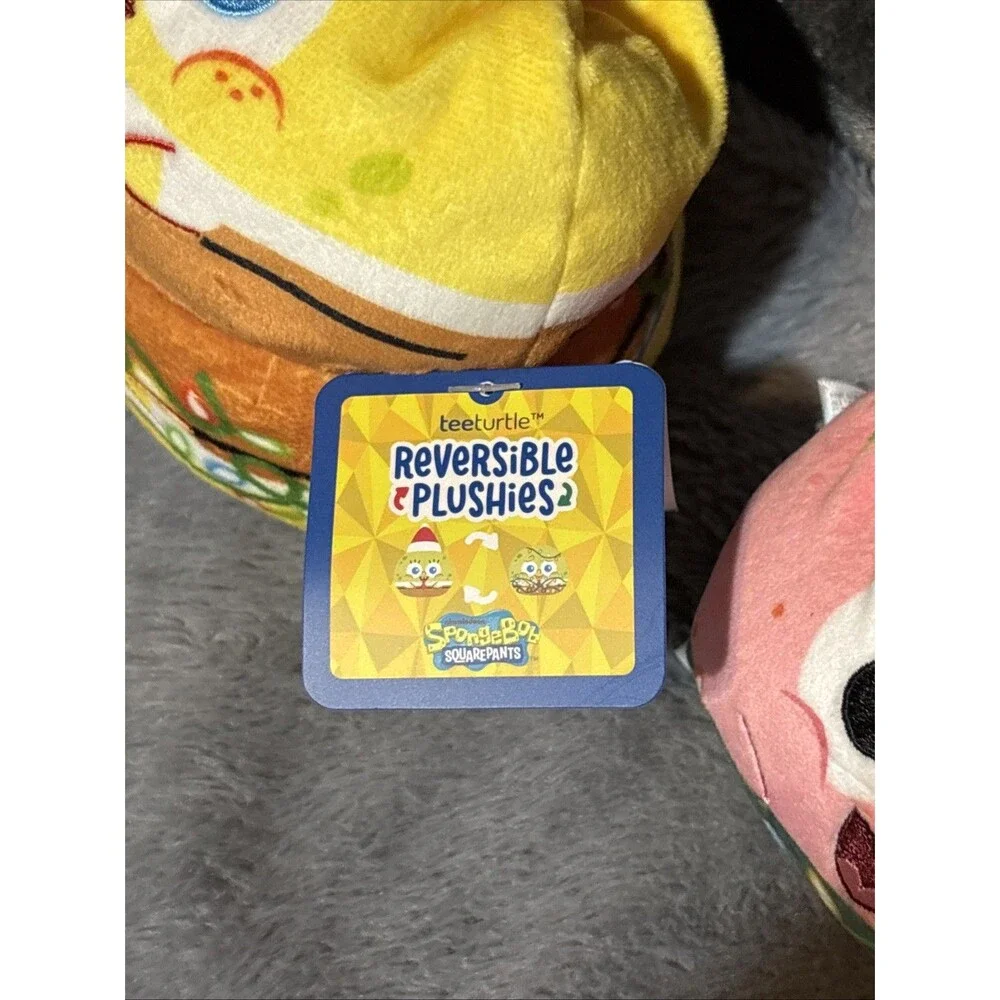 NWT TeeTurtle Reversible Plushies Lot 2 SpongeBob Christmas And Patrick Star